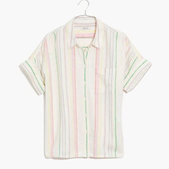 Madewell Linen-Blend Daily Shirt in Rainbow Striped Women’s Size Small - Picture 1 of 11
